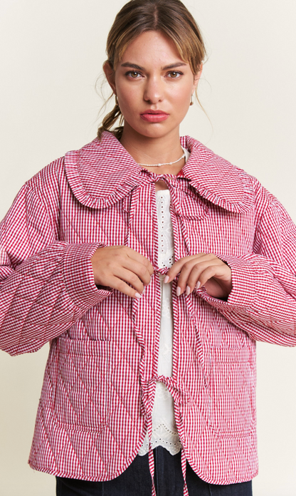 Gingham Quilted Jacket Red