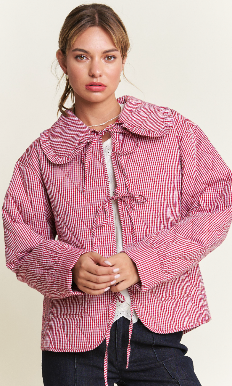 Gingham Quilted Jacket Red