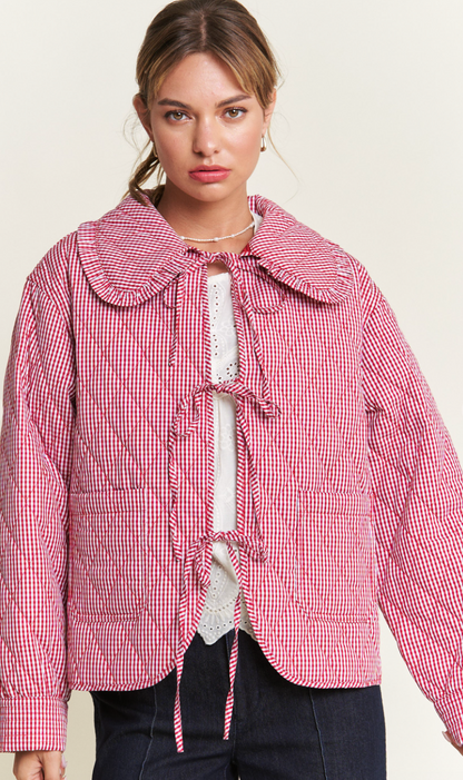 Gingham Quilted Jacket Red