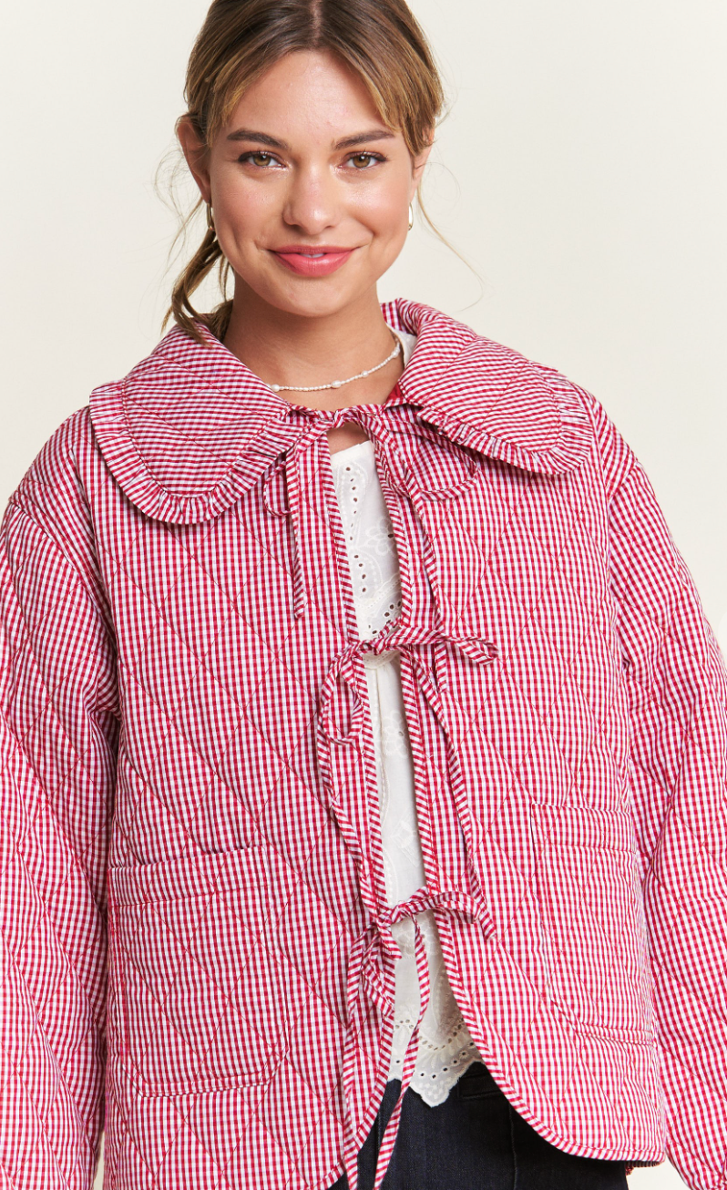 Gingham Quilted Jacket Red