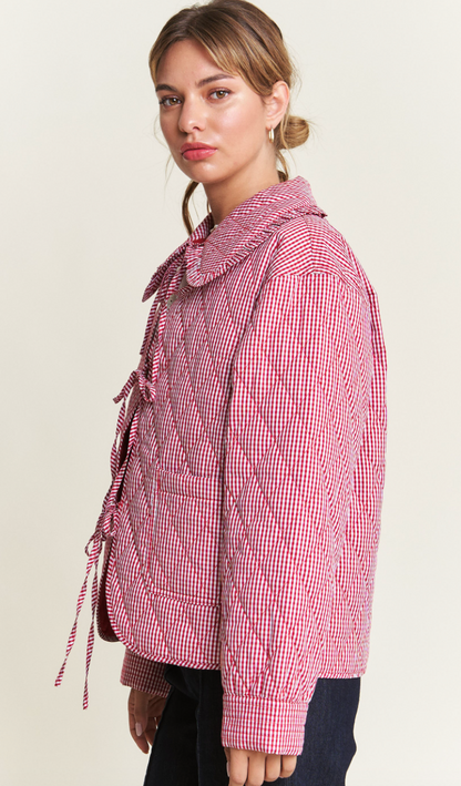 Gingham Quilted Jacket Red