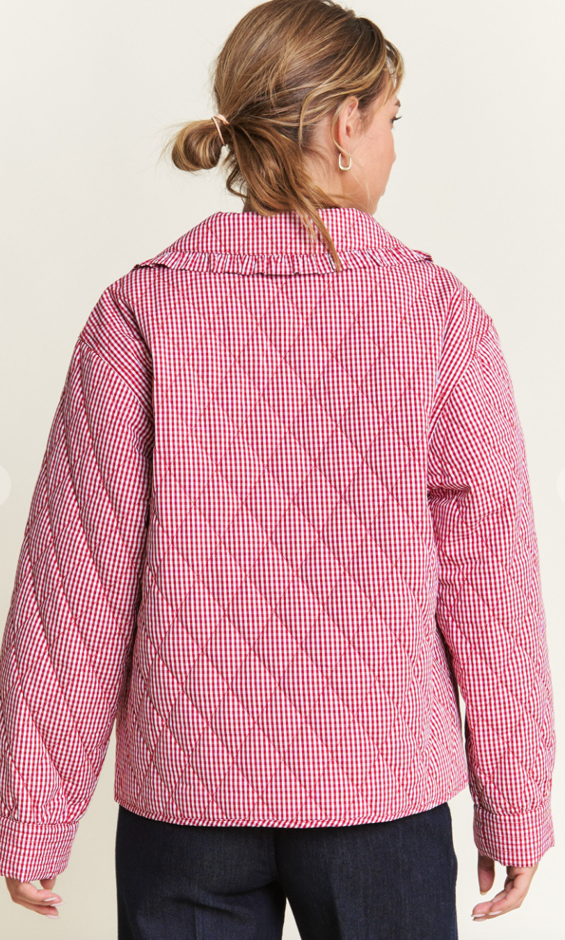 Gingham Quilted Jacket Red