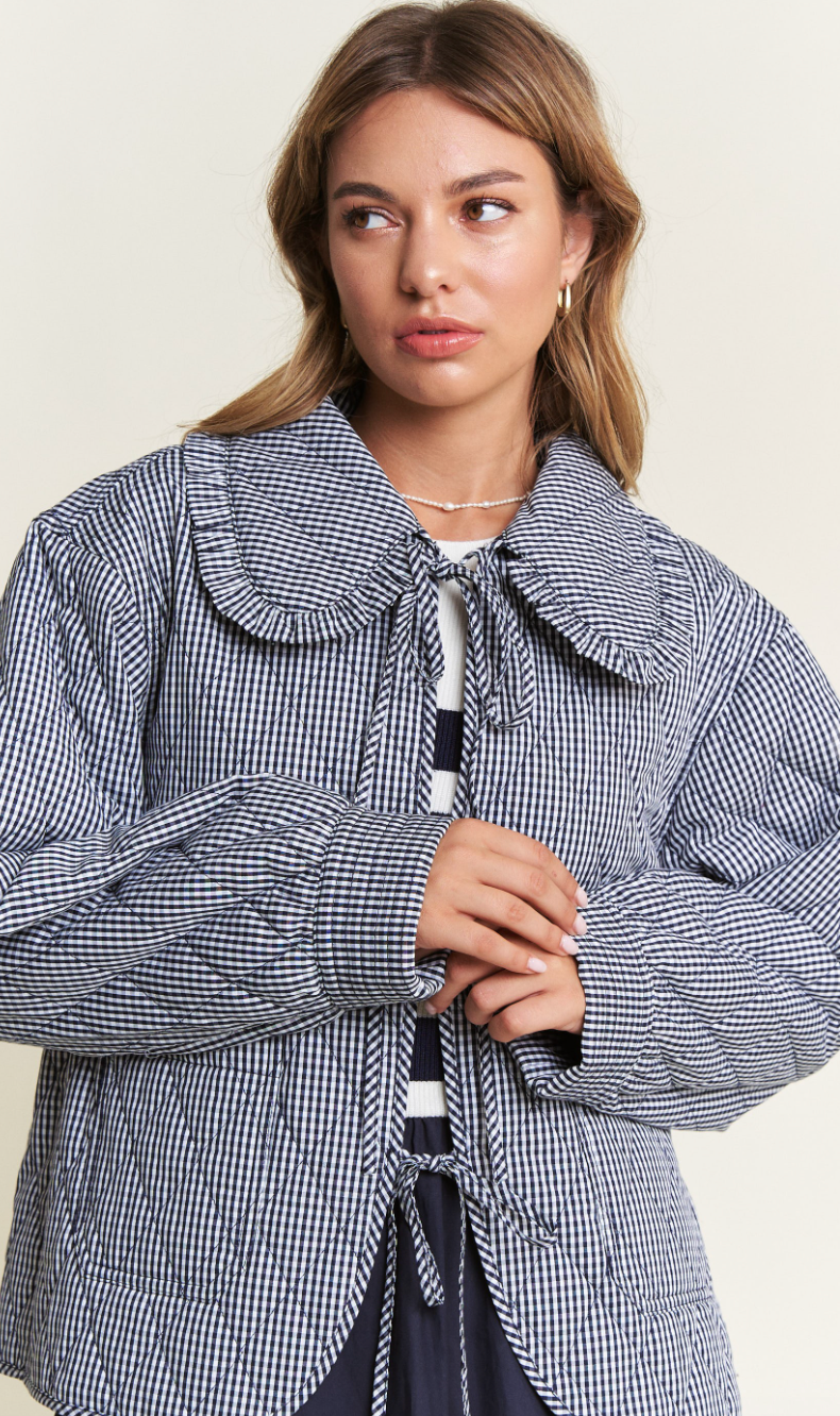 Gingham Quilted Jacket Black