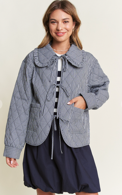 Gingham Quilted Jacket Black