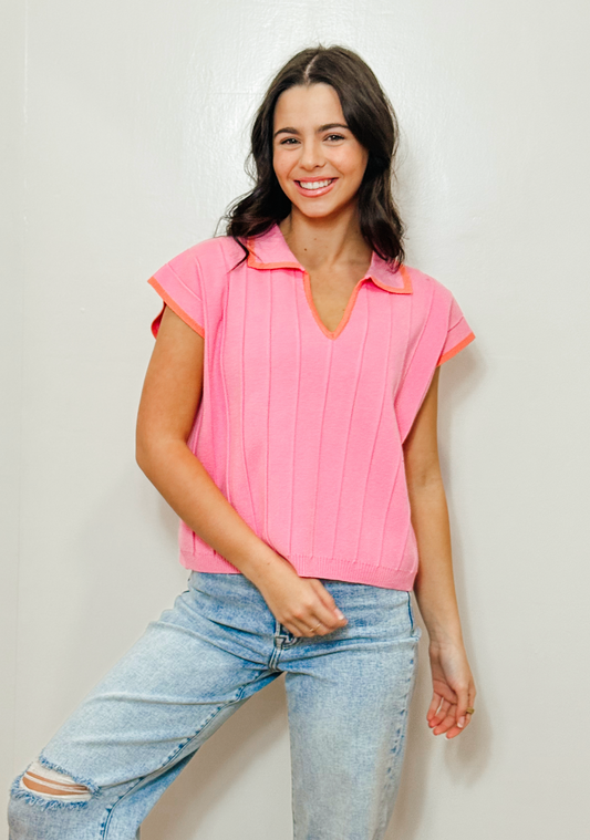 Coral Collared Sweater Top