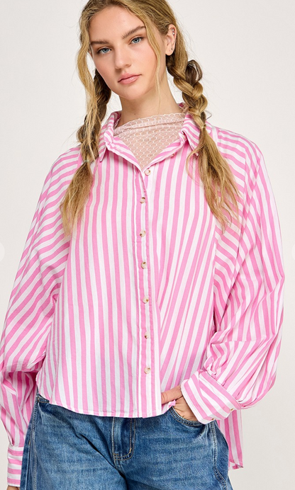 Collared Stripe Blouse Pink/White