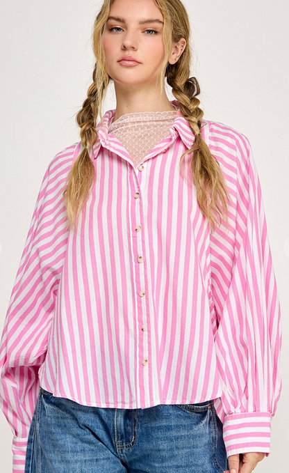 Collared Stripe Blouse Pink/White