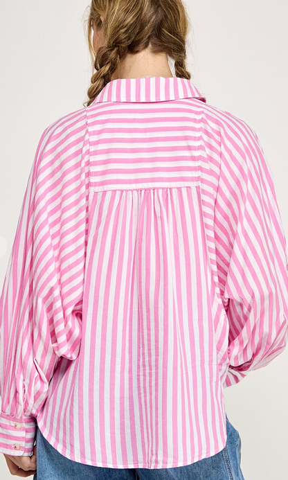 Collared Stripe Blouse Pink/White