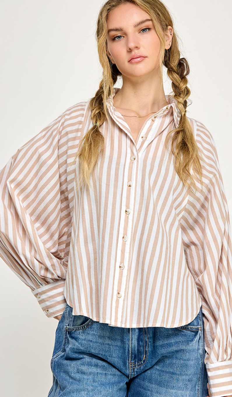 Collared Stripe Blouse Beige/White