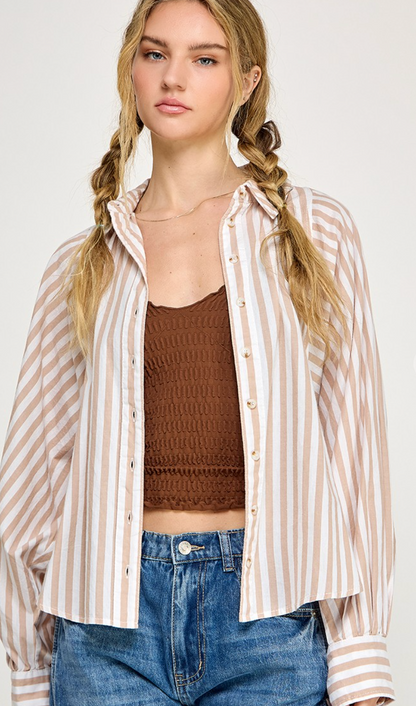 Collared Stripe Blouse Beige/White