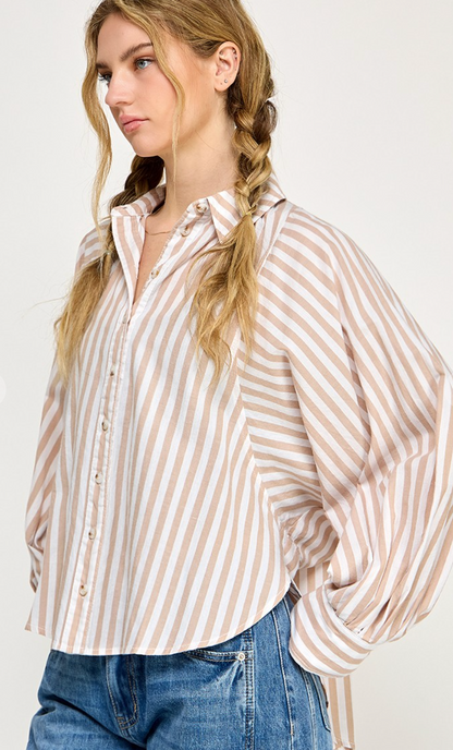 Collared Stripe Blouse Beige/White