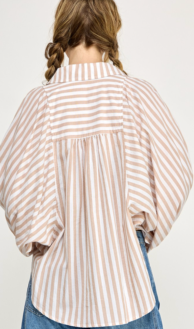 Collared Stripe Blouse Beige/White