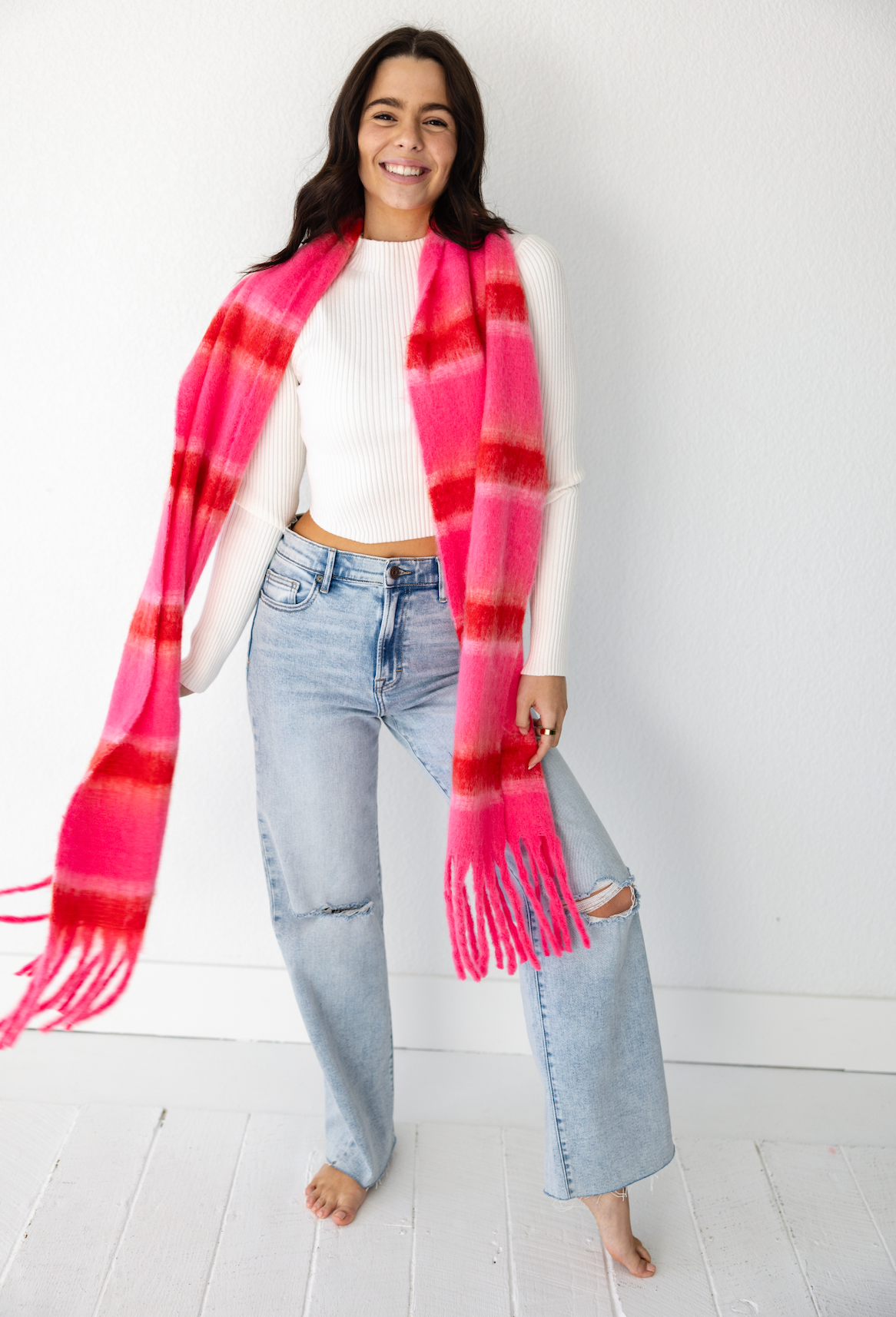 Pink Color Block Scarf