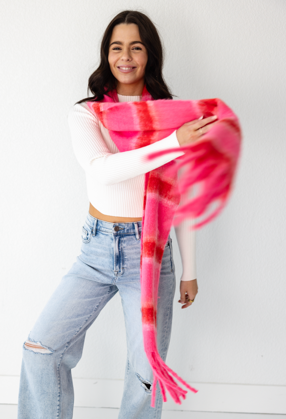 Pink Color Block Scarf