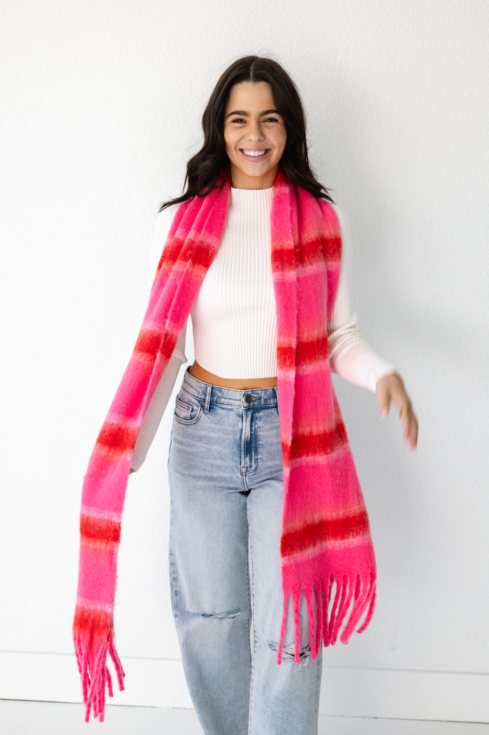 Pink Color Block Scarf