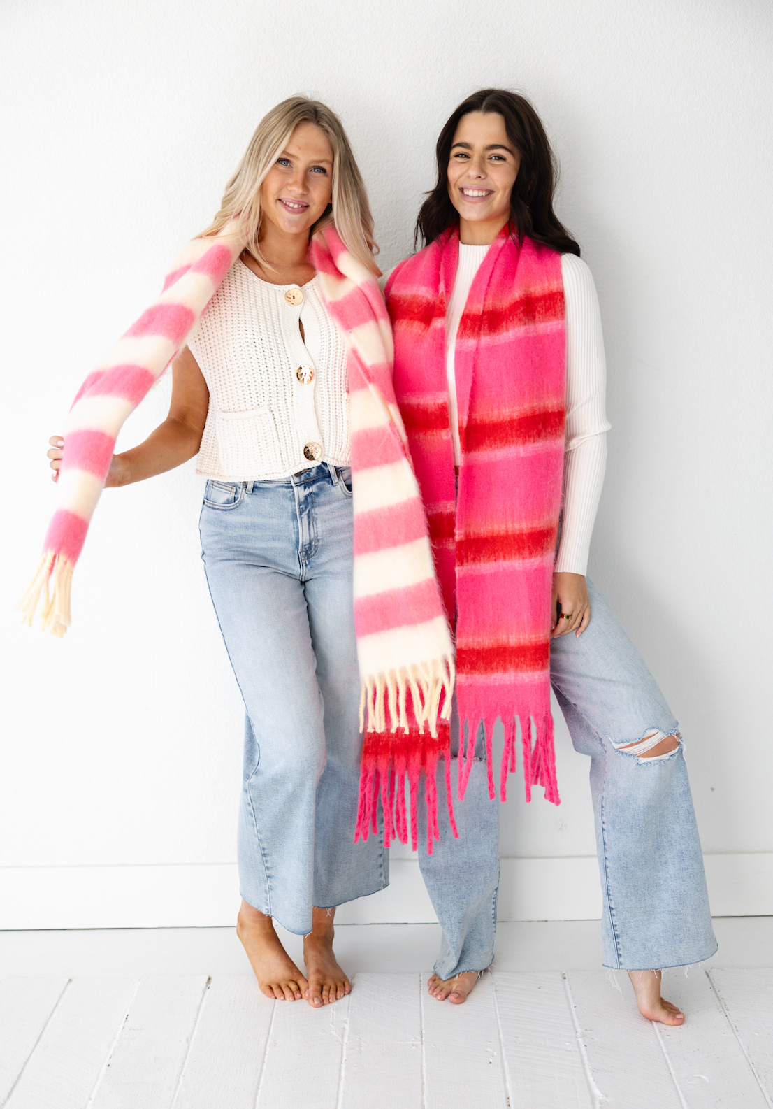 Pink Striped Color Block Scarf