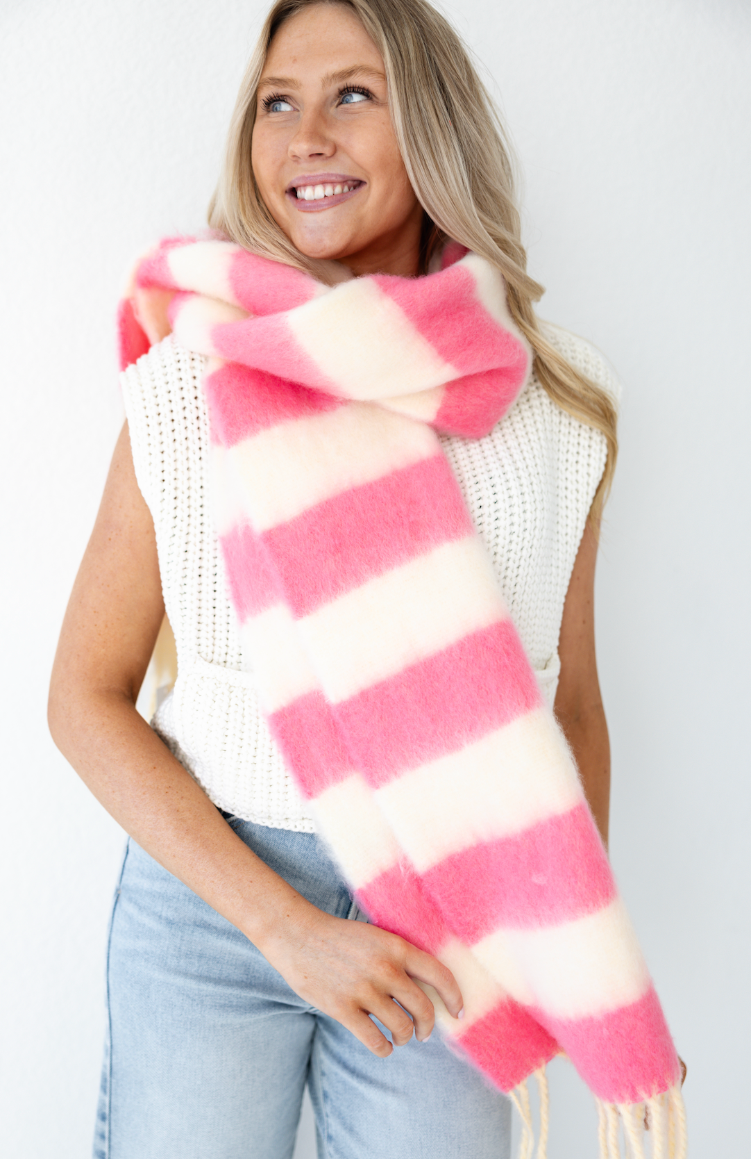 Pink Striped Color Block Scarf