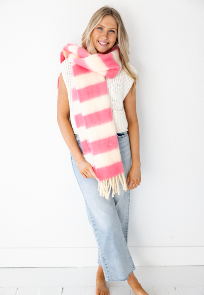 Pink Striped Color Block Scarf