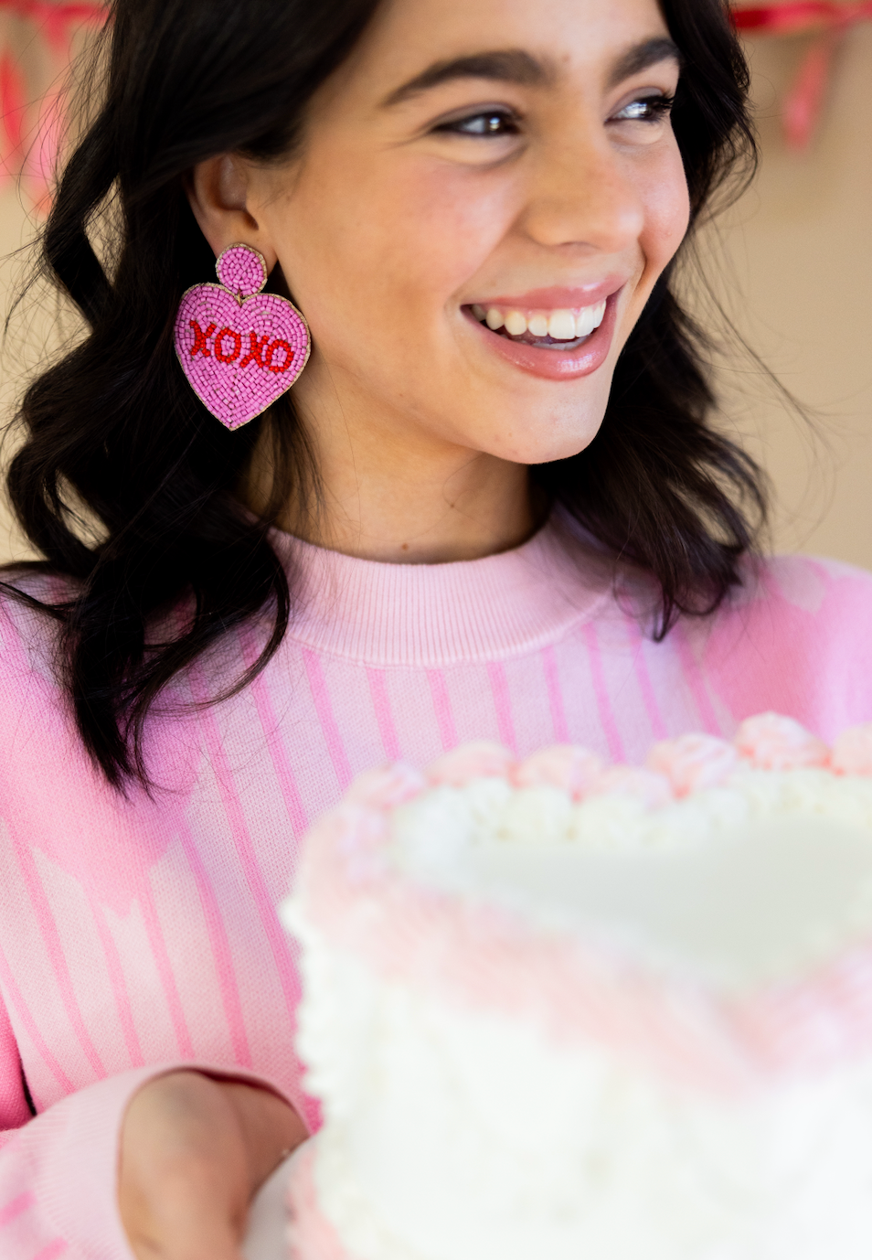 XOXO Heart Bead Earrings Pink