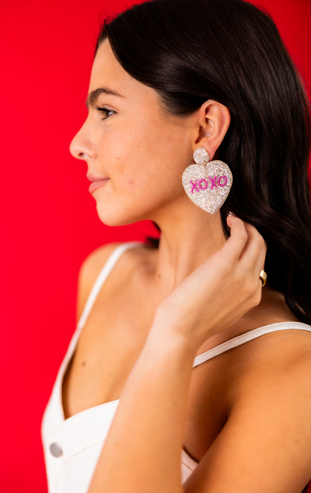 XOXO Heart Bead Earrings White