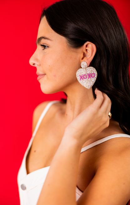 XOXO Heart Bead Earrings White