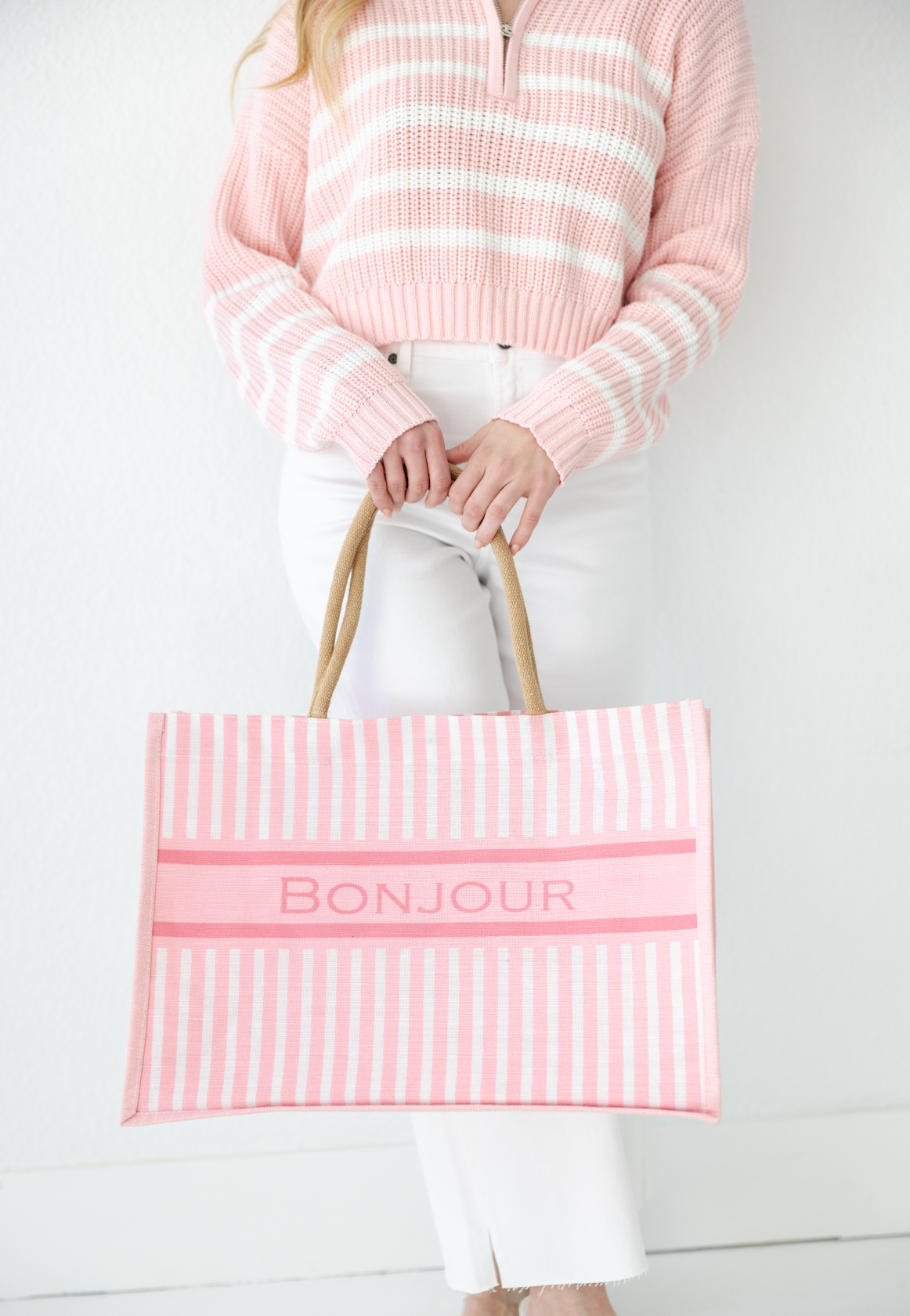 Bonjour Stripe Tote Bag