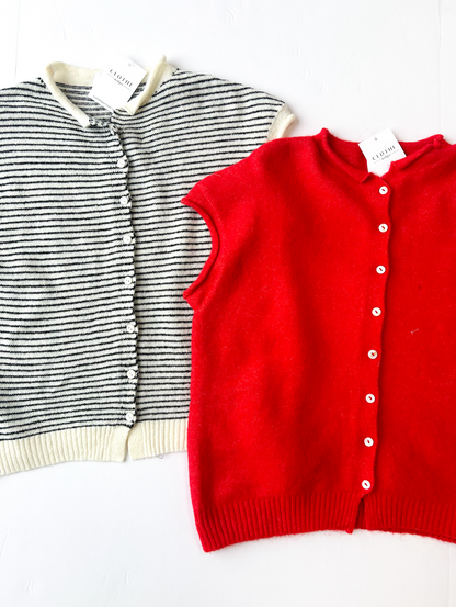 Short Sleeve Button Sweater Red