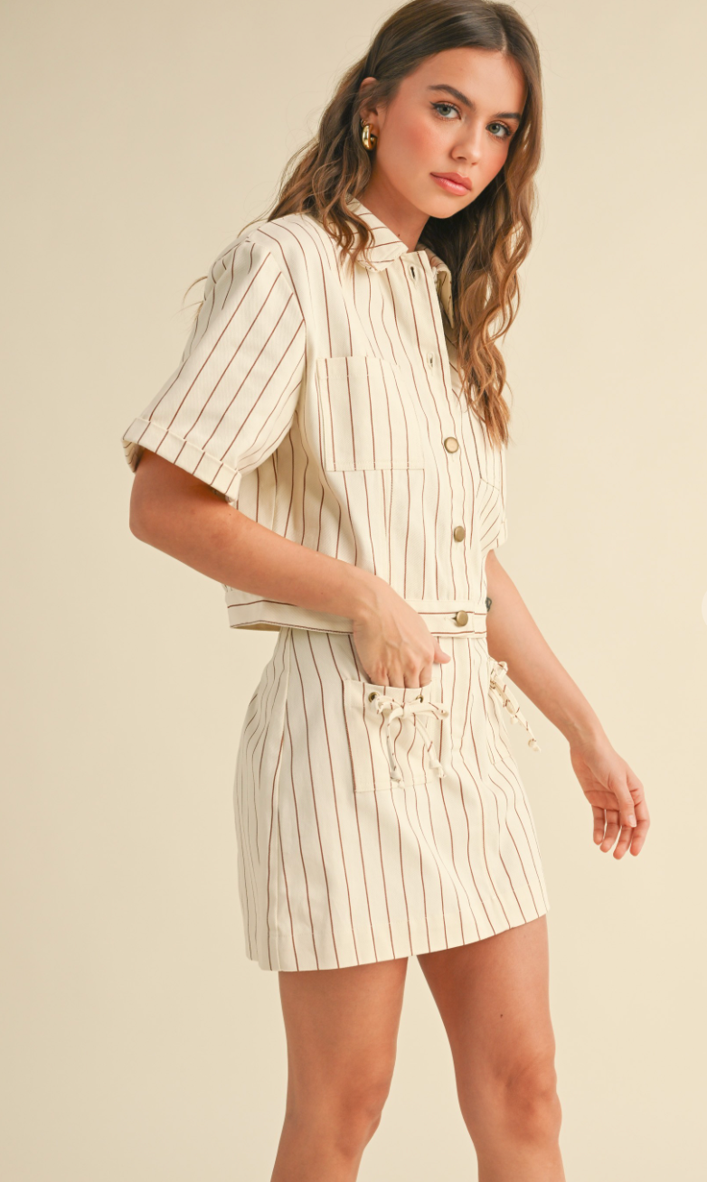 Toffee Stripe Jacket & Skirt Set of 2