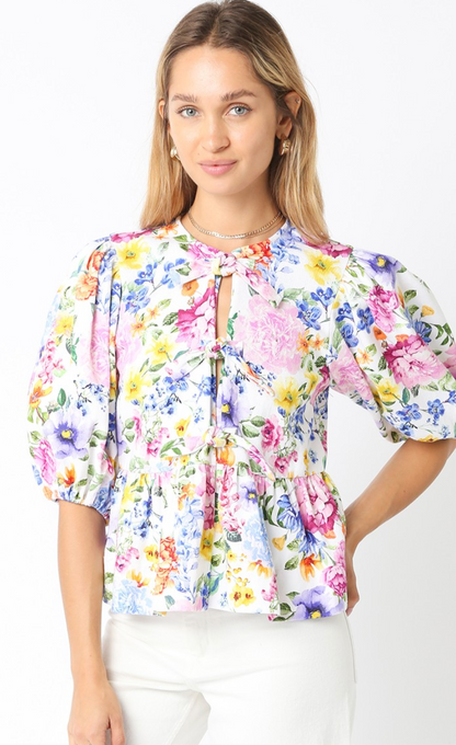 In Full Bloom Denim Tie Top