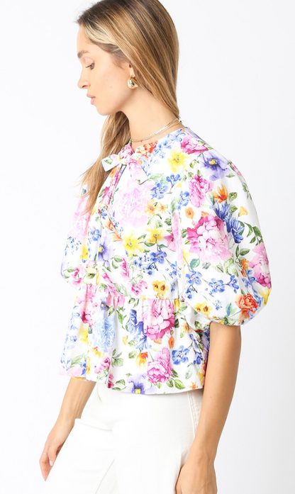 In Full Bloom Denim Tie Top