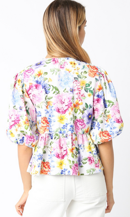 In Full Bloom Denim Tie Top