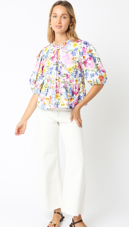 In Full Bloom Denim Tie Top