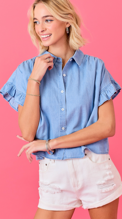 Chambray Ruffle Shirt