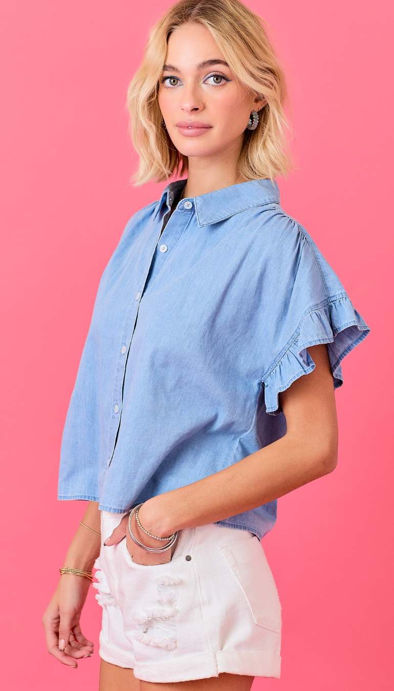 Chambray Ruffle Shirt