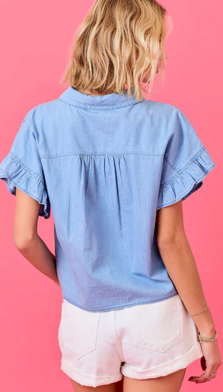 Chambray Ruffle Shirt