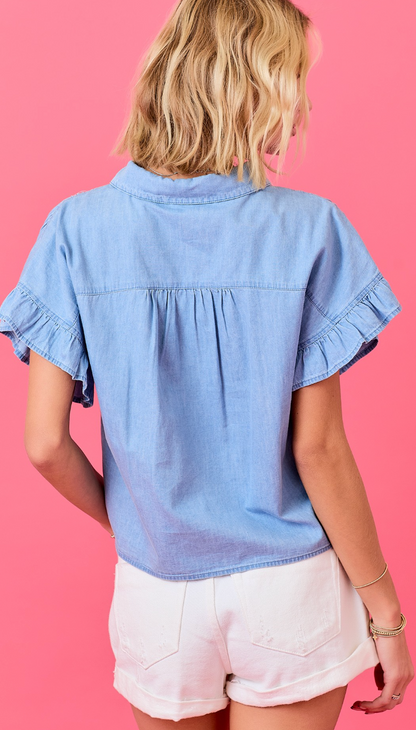 Chambray Ruffle Shirt