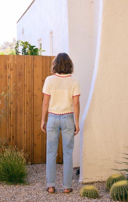 Scallop Edge Sweater Ivory/Red