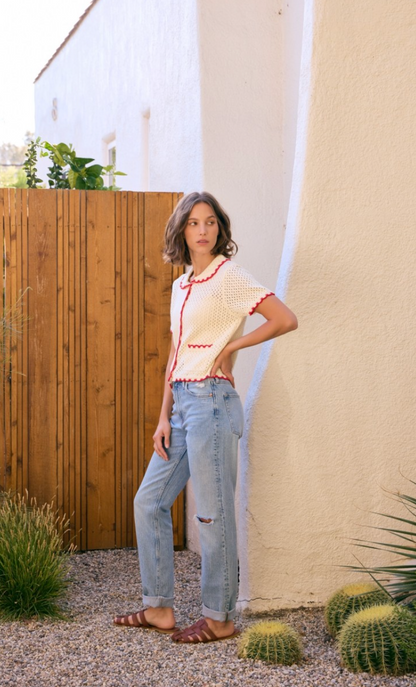 Scallop Edge Sweater Ivory/Red