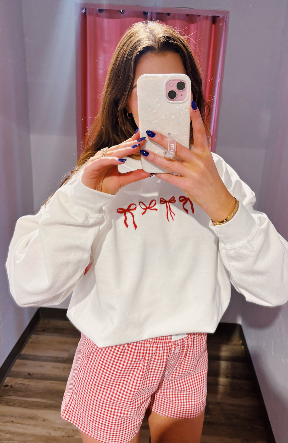 Embroidered Red Bow Sweatshirt