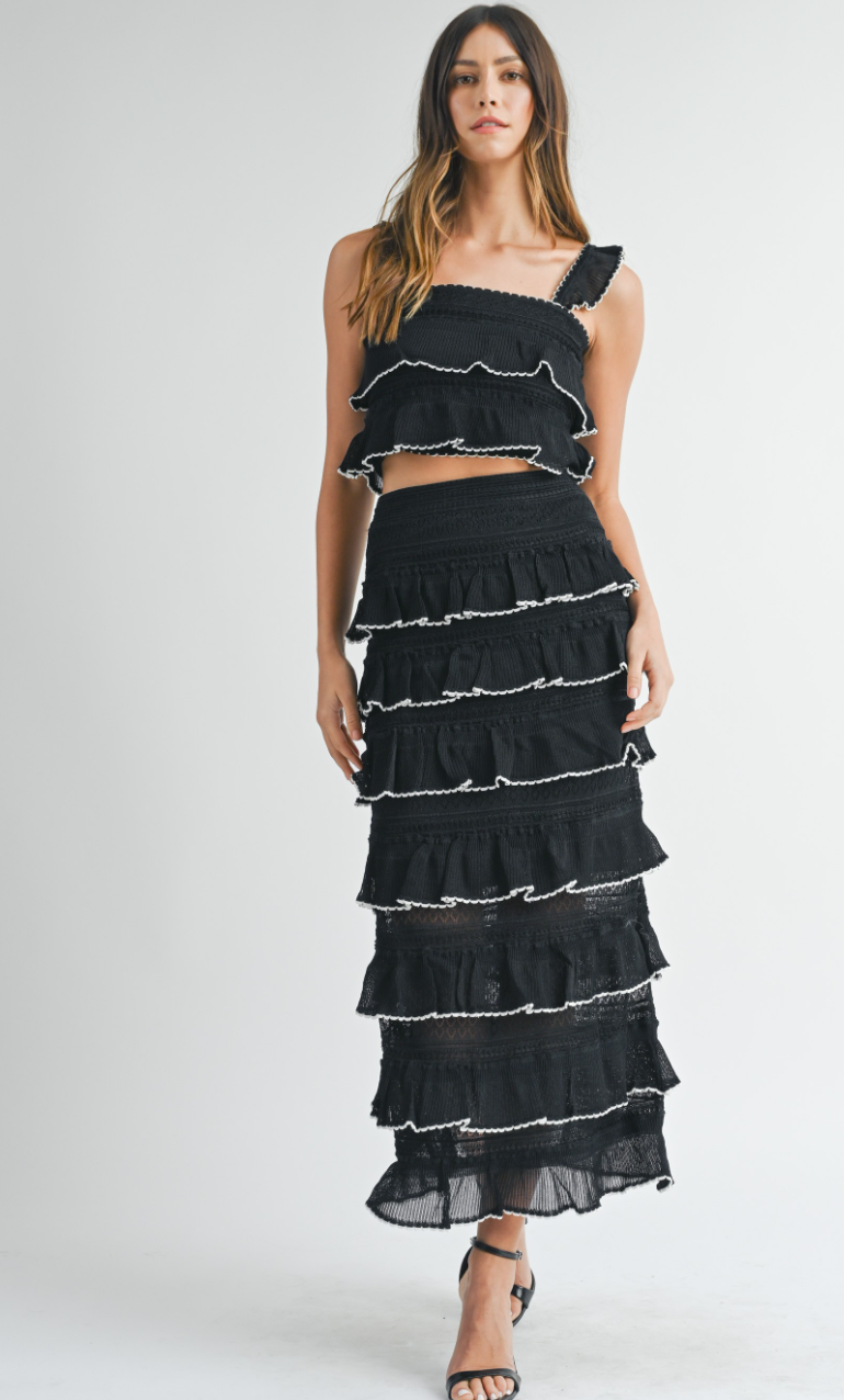 Black Tiered Ruffle Skirt & Top Set of 2