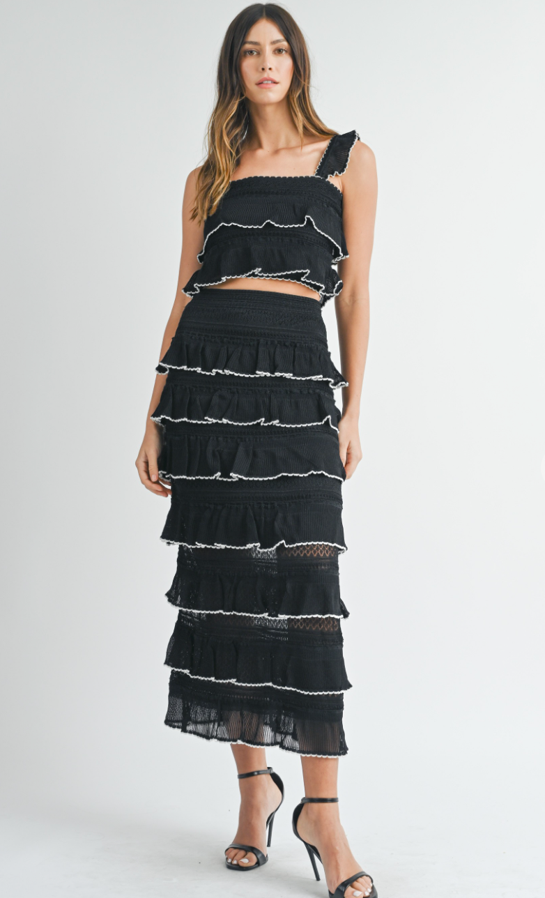 Black Tiered Ruffle Skirt & Top Set of 2