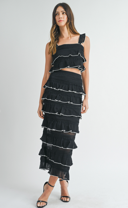 Black Tiered Ruffle Skirt & Top Set of 2