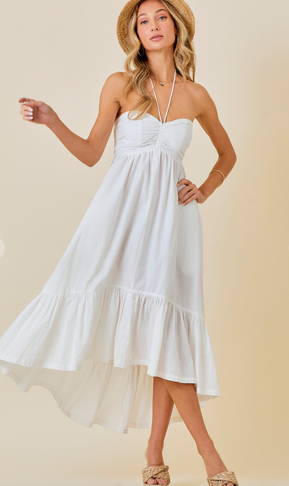 Ruffle Hem Halter Dress White