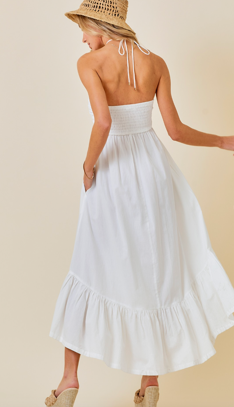 Ruffle Hem Halter Dress White