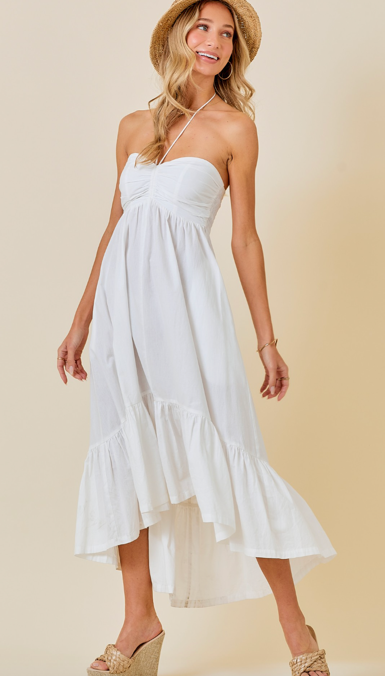 Ruffle Hem Halter Dress White