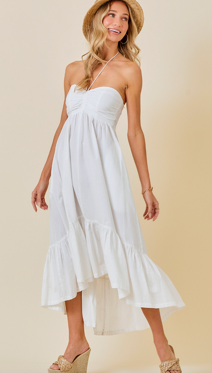 Ruffle Hem Halter Dress White