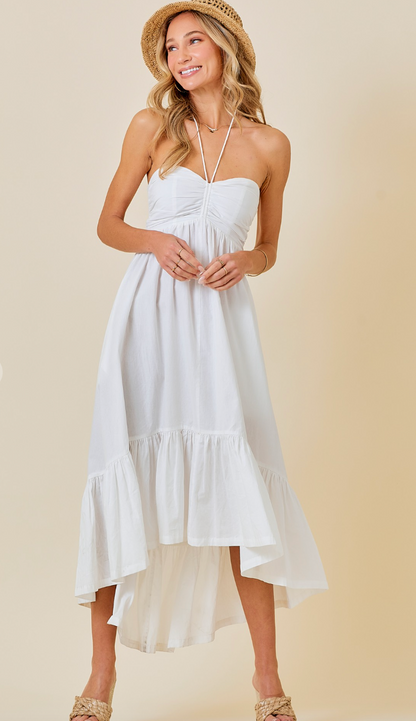 Ruffle Hem Halter Dress White