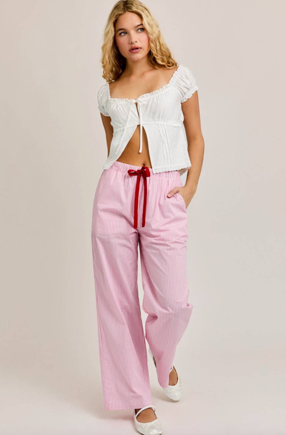 Pink Stripe Drawstring Pants