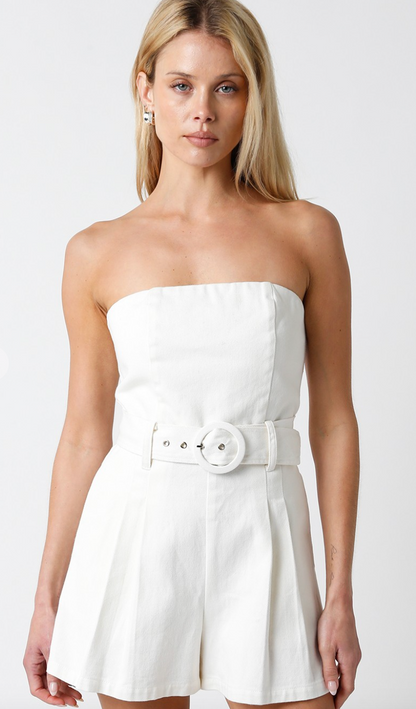 Strapless Belted Romper White