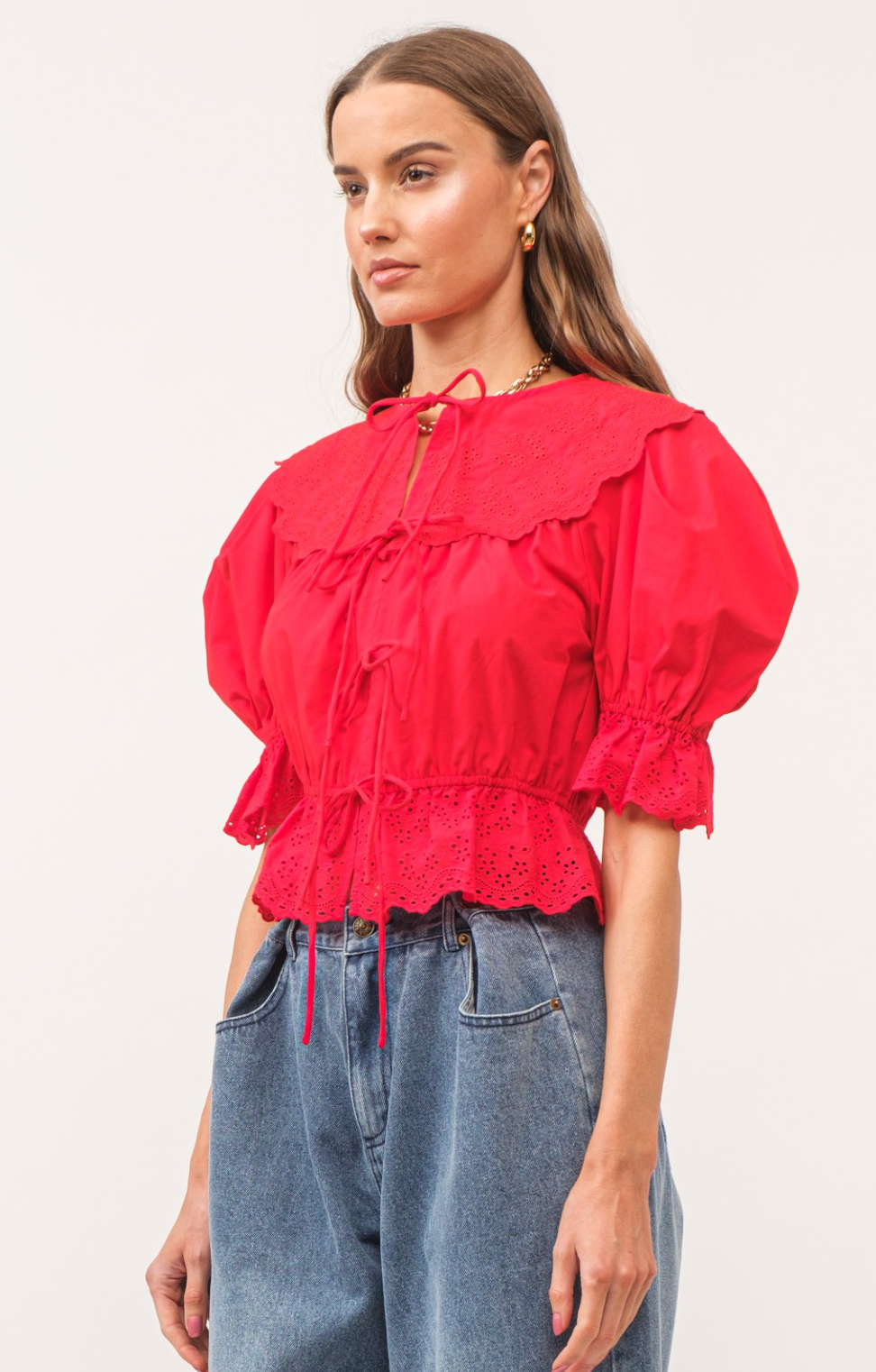 Emi Embroidered Ties Blouse